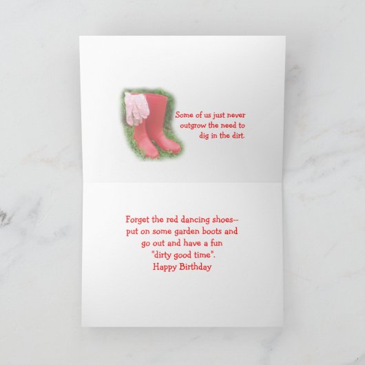 Gardening Red Boots Birthday or any occasion カード (内部)