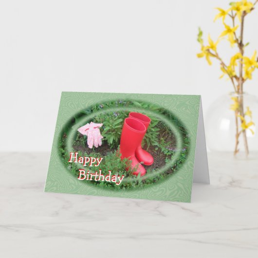 Gardening Red Boots Birthday or any occasion カード (黄色い花)