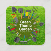 Gardening Tools Variety | Green Grass スクエア名刺 (正面)