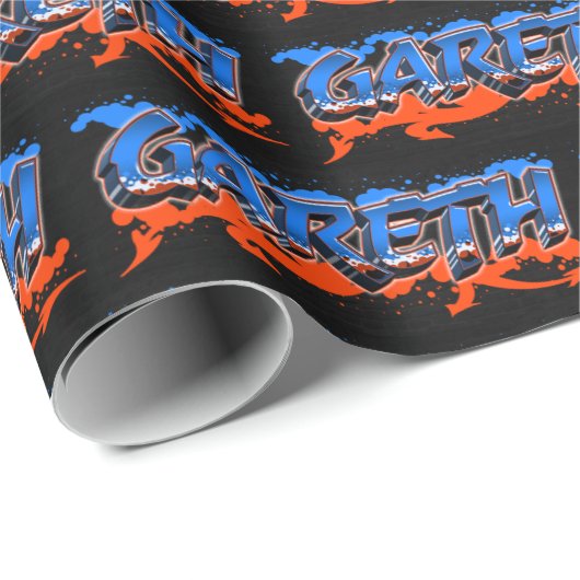 Gareth Vorname Name Graffiti blue orange ラッピングペーパー (ロールコーナー)