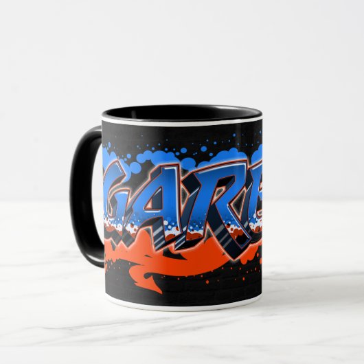 Gareth Vorname Name Graffiti blue orange Tasse マグカップ (正面左)