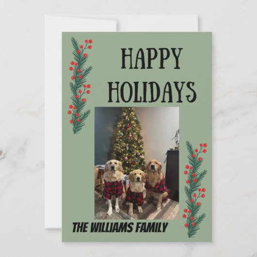 Garland and Berries Happy Holidays Card シーズンカード (正面)