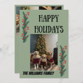 Garland and Berries Happy Holidays Card シーズンカード (正面/裏面)