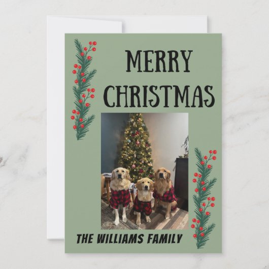 Garland and Berries Merry Christmas Card シーズンカード (正面)