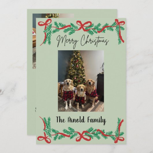 Garland and Bows Christmas Card 招待状 (正面/裏面)