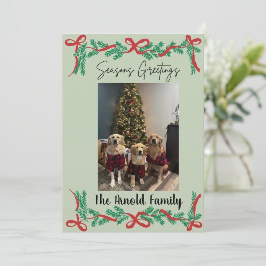 Garland and Bows Seasons Greetings Card 招待状 (スタンド正面)