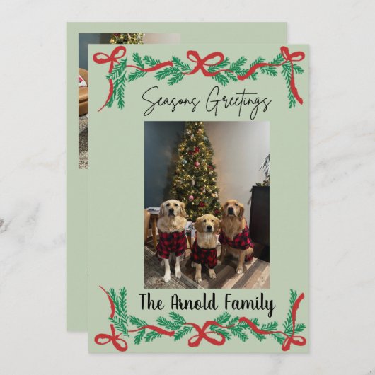 Garland and Bows Seasons Greetings Card 招待状 (正面/裏面)