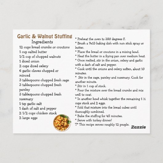 Garlic and Walnut Stuffing Recipe Card ポストカード (裏面)