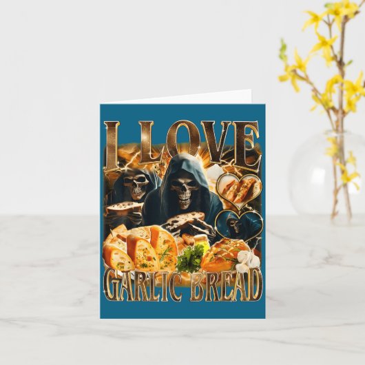 Garlic Bread Food Lover Funny Skeleton Meme Humor  カード (黄色い花)