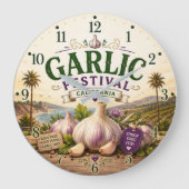 Garlic Festival California Farm Market Culinary ラージ壁時計 (正面)