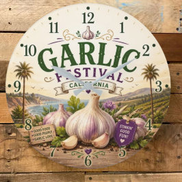 Garlic Festival California Farm Market Culinary ラージ壁時計