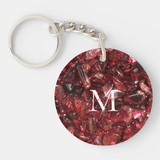 Garnet Birthstone Monogram Personalized Name  キーホルダー (正面)