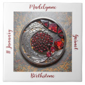Garnet January Birthstone Name Art タイル (正面)
