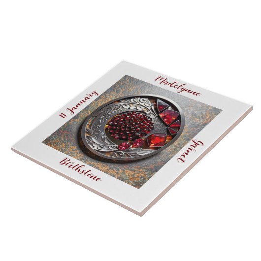 Garnet January Birthstone Name Art タイル (側面)