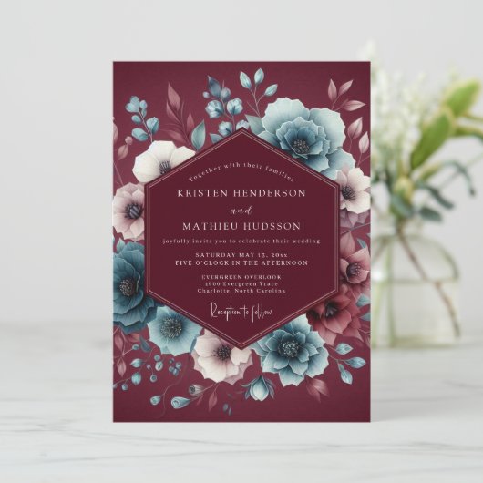 Garnet Slate Moody Bloom Wedding 招待状 (スタンド正面)