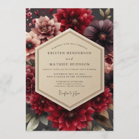 Garnet Sumptuous Dahlia Wedding 招待状 (正面)