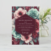 Garnet Teal Moody Bloom Wedding 招待状 (スタンド正面)