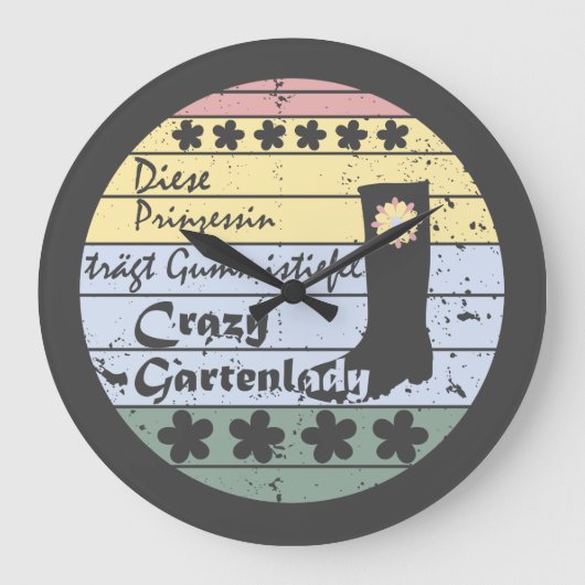 Gärtnerin, Gartenlady, Gummistiefel Prinzessin ラージ壁時計 (正面)