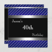 GARY - Blue Black Silver Stud 40th Birthday Mans 招待状 (正面/裏面)