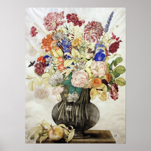 Garzoni - カーネーション、石の上の花と傾いた ポスター (正面)