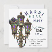 Gas Lamp | Mardi Gras Beads | Masquerade  招待状 (正面)