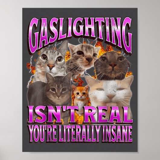 Gaslighting Isn't Real Funny Cat Meme Bootleg Grap ポスター (正面)