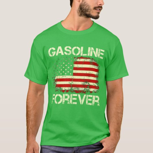 Gasoline Forever Funny Gas Cars Lover USA Flag gif Tシャツ (正面)