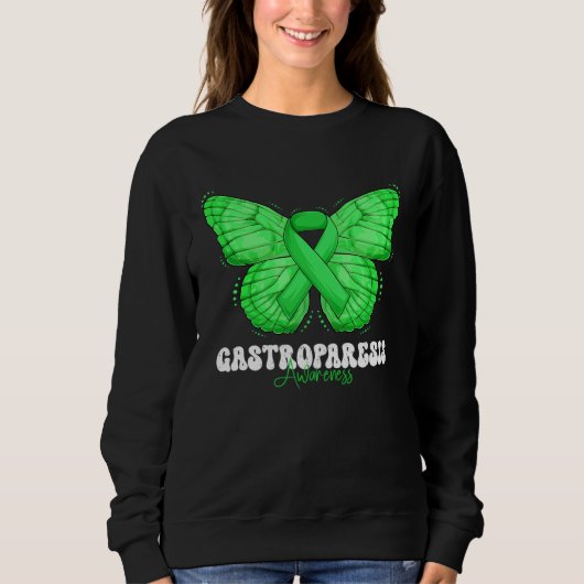 Gastroparesis Awareness Month Green Ribbon Butterf スウェットシャツ (正面)