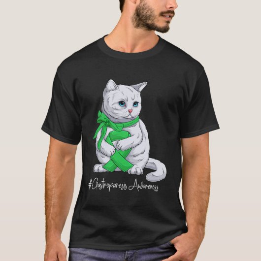 Gastroparesis Awareness Month Green Ribbon Cat Tシャツ (正面)