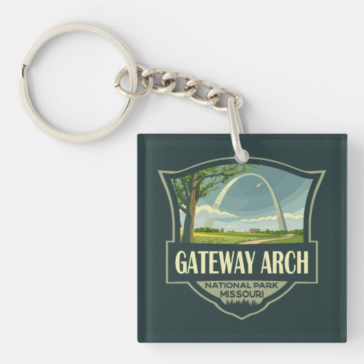 Gateway Arch National Park Illustration Retro Art キーホルダー (正面)