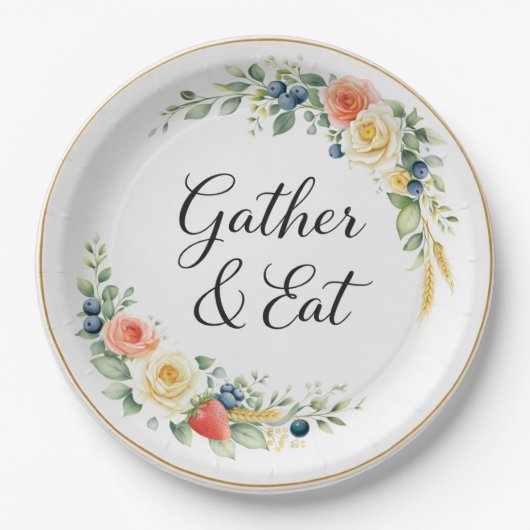 Gather & Eat Elegant Floral Dinner Plate ペーパープレート (正面)