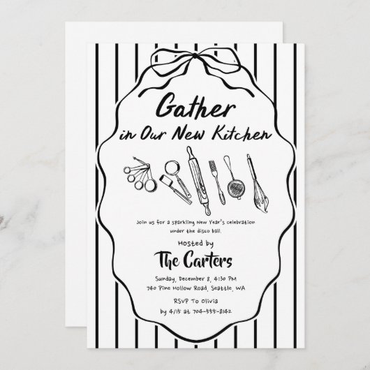 Gather in Our New Kitchen Housewarming 招待状 (正面/裏面)