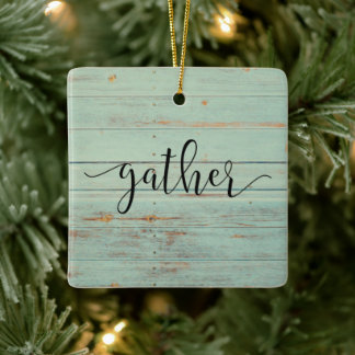 Gather Script Wood Sage Greenヴィンテージ セラミックオーナメント