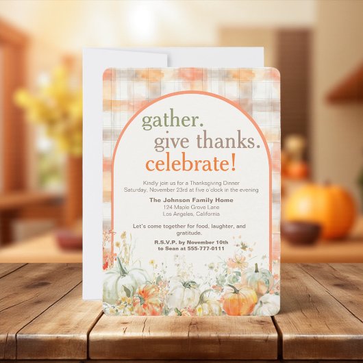 Gather Together Gingham Thanksgiving Invitation 招待状