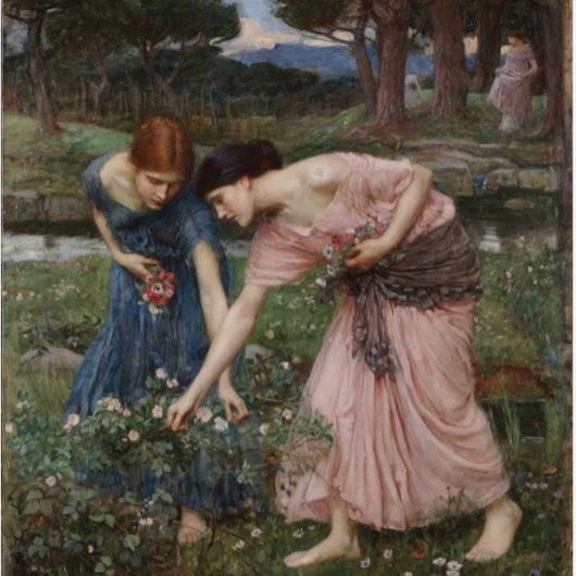 Gathering flowers by John Waterhouse プラスサイズTシャツ