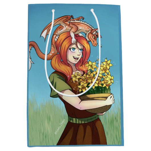 Gathering Flowers with a Dragon ミディアムペーパーバッグ (正面)