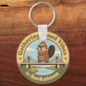 Gathering Good Vibes in Saskatoon Funny Beaver キーホルダー (正面)