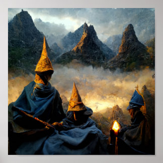 Gathering of the Wizards. Halloween Magic AI Art ポスター