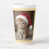Gatinho fofo com chapéu do papai Noel. カフェラテマグ (正面)