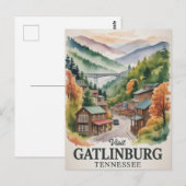 Gatlinburg  Great Smoking Mountains Watercolor ポストカード (正面/裏面)