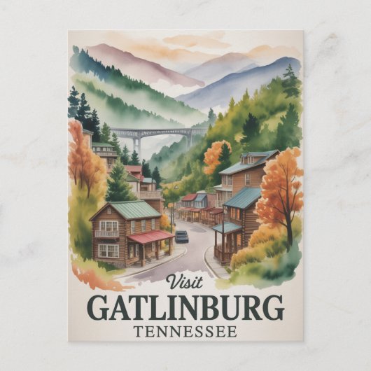 Gatlinburg  Great Smoking Mountains Watercolor ポストカード (正面)