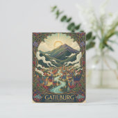Gatlinburg Tennessee Illustration Vintage design ポストカード (スタンド正面)