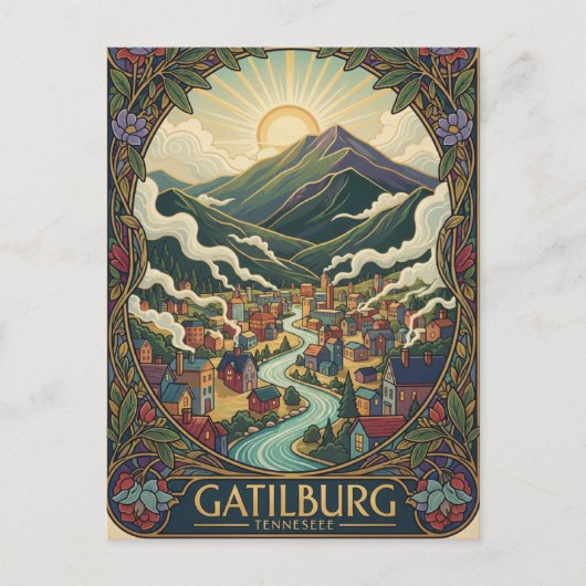 Gatlinburg Tennessee Illustration Vintage design ポストカード (正面)