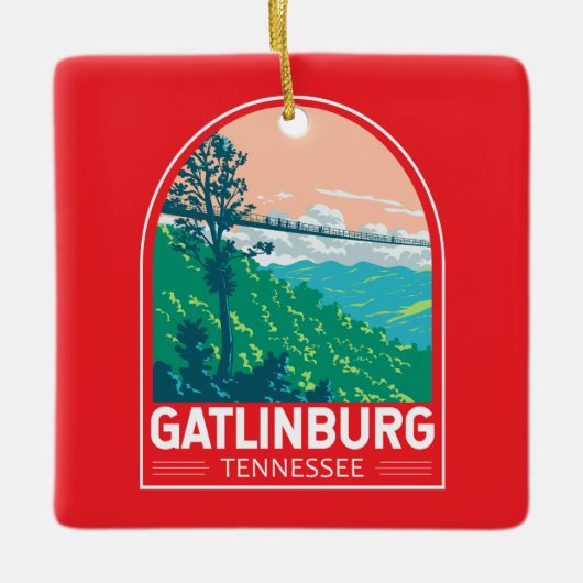 Gatlinburg Tennessee Travel Art Emblem セラミックオーナメント (正面)