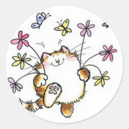 Gato com flores ラウンドシール