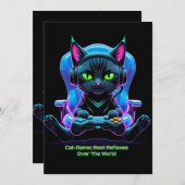 Gato gamer futurista con joystick y actitud felina 招待状 (正面/裏面)