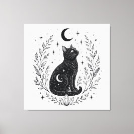 Gato místico bajo la luna キャンバスプリント