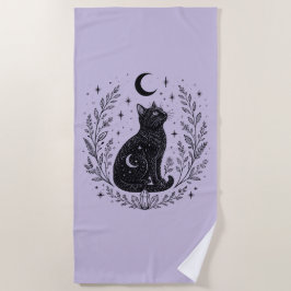 Gato místico bajo la luna ビーチタオル