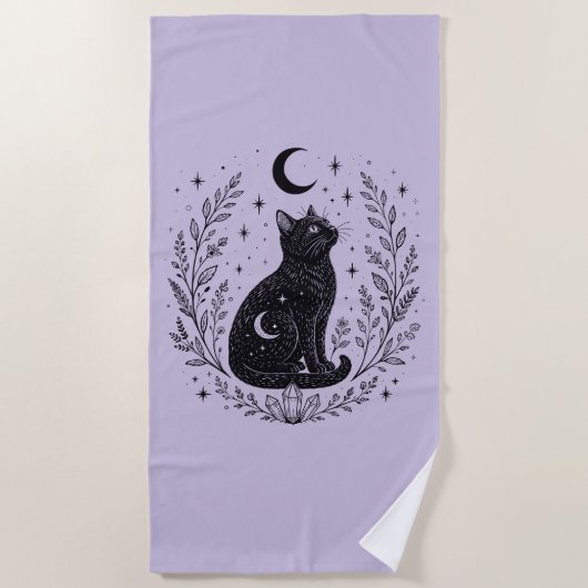 Gato místico bajo la luna ビーチタオル (正面)