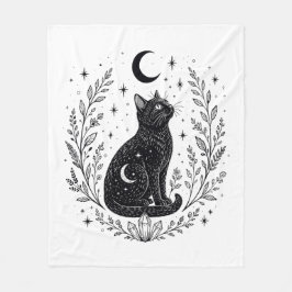 Gato místico bajo la luna フリースブランケット